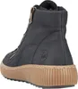A black women's boot with a brown sole, shown from the back. Produktbild-Vorschau