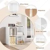 A collage showcasing a white cube shelf unit from various angles and highlighting its features. Náhľad obrázku produktu