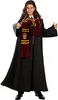 A person wearing a Harry Potter Gryffindor costume, including a robe and scarf, holding a wand. Produktbild-Vorschau