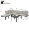 A diagram of a sectional sofa and coffee table with dimensions indicated. Anteprima dell’immagine prodotto