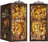 A collage of two images showing a detailed DIY book nook kit designed to look like a miniature library. Voir les images du produit