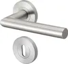 A stainless steel door handle set with a keyhole escutcheon. Produktbild-Vorschau