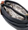 Close-up view of the interior of a blue handbag with a floral lining. Produktbild-Vorschau