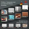 A marketing image showing different surfaces where TECBULL adhesive hooks can be used, with examples of suitable and unsuitable surfaces. Produktbild-Vorschau