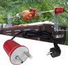 A rotisserie motor is shown attached to a grill with a chicken cooking on the spit. Produktbild-Vorschau