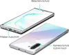 Two views of a clear phone case on a white background, with labels pointing out features. Produktbild-Vorschau