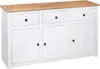 A white sideboard with a wooden top and three drawers and three cabinets. Náhľad obrázku produktu