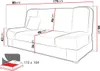 Diagram of a sofa with dimensions and a small illustration of a bed. Produktbild-Vorschau