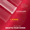Marketing image showing different sizes of condoms with their nominal widths. Náhled obrázku produktu