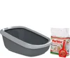 A cat litter box, a bag of cat litter, and a litter scoop are displayed against a white background. Produktbild-Vorschau
