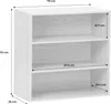 A white wooden shelf unit with dimensions indicated by measurement lines and text. Anteprima dell’immagine prodotto