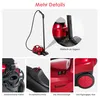 A collage of images showing different features and details of a red steam cleaner. Voir les images du produit