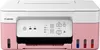 A front view of a Canon PIXMA G3430 printer, predominantly white and pink, with visible ink tanks. Náhled obrázku produktu