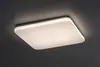 A square, white ceiling light is mounted on a dark gray ceiling. Produktbild-Vorschau