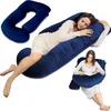 A collage of images showing a pregnant woman using a large, J-shaped pillow for support while sleeping and reading. Náhľad obrázku produktu