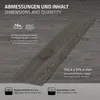 A single vinyl flooring plank is shown diagonally on a textured gray background, with text overlays providing product specifications. Podgląd zdjęcia produktu