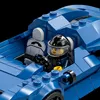 Close-up view of the interior of a blue LEGO car with two minifigures. Podgląd zdjęcia produktu