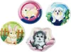A collage of four round and shaped plates, each featuring a different cartoon animal illustration. Voir les images du produit