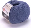 A ball of blue yarn with a label. Produktbild-Vorschau
