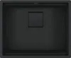 A top-down view of a black granite kitchen sink with a square drain cover in the center. Produktbild-Vorschau