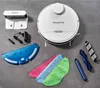 A collection of robot vacuum cleaner accessories and the robot vacuum cleaner itself, laid out on a gray surface. Produktbild-Vorschau