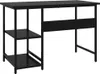 A black computer desk with shelves on the left side, shown against a white background. Náhled obrázku produktu