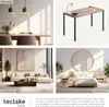 Collage of four interior design scenes showcasing different rooms and furniture, including a dining room, a desk setup, a living room, and a bedroom. Produktbild-Vorschau