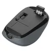 The underside of a wireless computer mouse with a USB receiver plugged in. Produktbild-Vorschau