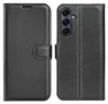 A black leather flip wallet case for a smartphone, shown open. Produktbild-Vorschau