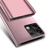 A close-up, angled view of a rose gold smartphone case with a clear view flip cover. Produktbild-Vorschau