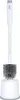 A white and gray toilet brush with a stand and a liquid dispenser, isolated on a white background. Podgląd zdjęcia produktu