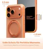 Close-up marketing image of an orange phone case with callouts for features. Anteprima dell’immagine prodotto