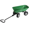 A green garden cart with a black handle and wheels, isolated on a white background. Produktbild-Vorschau