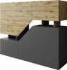 A modern sideboard with a wood-grain top and a dark gray base, shown from a three-quarter angle against a white background. Produktbild-Vorschau