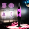 A lava lamp is shown with various icons and text describing its features and benefits. Produktbild-Vorschau