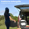 A woman is holding a car trunk organizer next to an open car trunk. Náhľad obrázku produktu