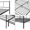 A collage of four images showcasing different angles and details of a black metal bed frame. Voir les images du produit