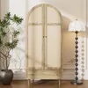 A wardrobe with a arched top and cane doors, next to a potted plant and a floor lamp. Produktbild-Vorschau