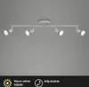 A white LED track light fixture with four adjustable spotlights mounted on a white ceiling against a light gray background. Produktbild-Vorschau