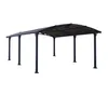 A dark gray aluminum carport with a brown polycarbonate roof, shown from a side-diagonal angle against a white background. Produktbild-Vorschau