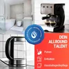 A collage of images showing a bathroom, a coffee machine, and a kettle, with marketing text and icons. Produktbild-Vorschau