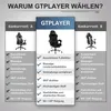 A comparison chart showing features of a GTPLAYER gaming chair against two competitors. Anteprima dell’immagine prodotto