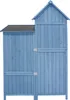 A blue wooden garden shed with a pitched roof and a shelf. Náhled obrázku produktu