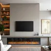 A modern living room with a large electric fireplace and a television mounted above it. Produktbild-Vorschau
