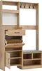 A light brown wooden hall tree with a bench and storage compartments, shown against a white background. Voir les images du produit