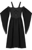 A black medieval-style dress with trumpet sleeves is displayed flat against a white background. Anteprima dell’immagine prodotto