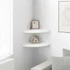 Two white corner shelves mounted on a white wall, decorated with a framed picture and some decorative objects. Voir les images du produit
