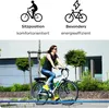 A woman is riding an electric bicycle on a paved path next to a building and trees. Produktbild-Vorschau