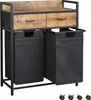 A laundry cart with two drawers and two fabric bins. Voir les images du produit