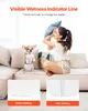 A woman is sitting on a couch with a dog wearing a diaper. Below are two close-ups of the diaper, one before and one after wetting. Anteprima dell’immagine prodotto